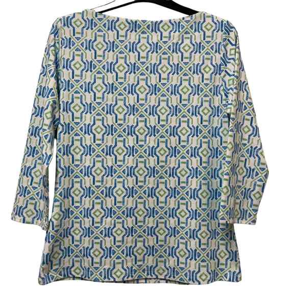 J. McLaughlin Catalina Cloth Wavesong Boatneck Tee Blue Green Print Small - Picture 2 of 6